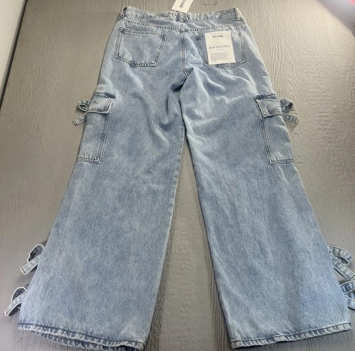 Jeans blu nuova divulgazione gamba larga 9/29 fiocco cravatta cargo lavaggio leggero vita media - Foto 2 di 19