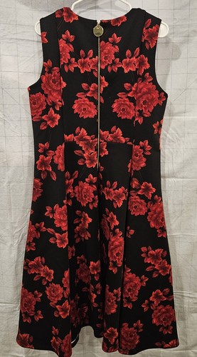 Vestido Vaina Calvin Klein Romántico Floral Ajuste y Acampanado Negro Talla 14 Rosas Rojas - Imagen 3 de 6