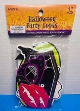 HALLOWEEN PHOTO BOOTH PROPS 12 Pc Photobooth NIP Fangs Ghosts Coffins Glasses