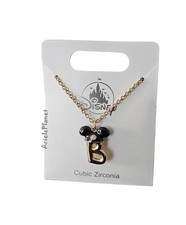2025 Disney Parks Mickey Mouse Ear Hat Rhinestone Letter B, Gold Tone Necklace