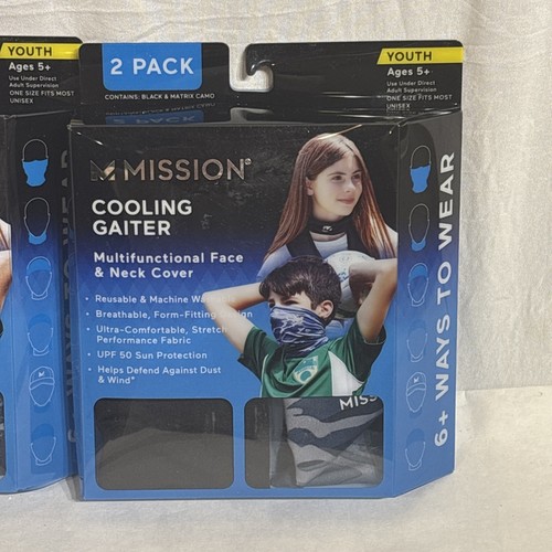 2 Pkgs Of 2 New Mission Summer Cooling Neck Gaiter Face Mask Cover Youth 5+ Camp - Picture 2 of 2