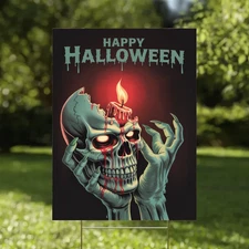 Happy Halloween Yard Sign Creepy Skull Candle Outdoor Spooky Lawn Decoration