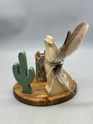 Rustikale Southwestern Deko mit Feder bemalt Kaktus Cholla Holz & Holz LESEN - Bild 4 von 6
