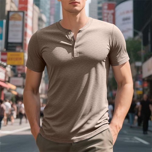 Camisa Henley de Manga Corta para Hombres Informal Camisas Ajustadas Prendas para el torso con Botones Blusa - Imagen 8 de 16