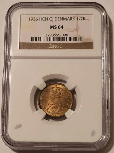Denmark Christian X 1926 HCN GJ 1/2 Krone MS64 NGC Key Date