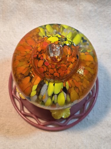 Hand Blown Art Glass Hummingbird Feeder Nectar Plastic Base 9"×6.5" - Picture 8 of 24