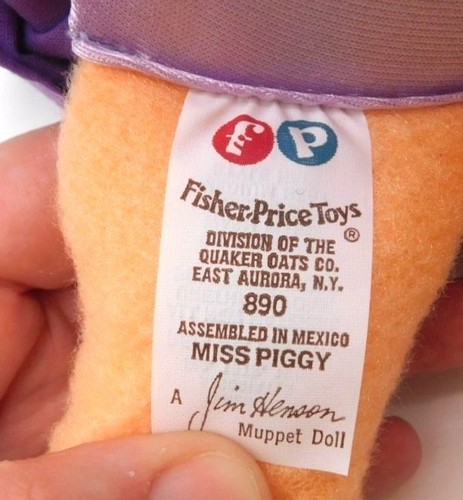 Vintage Fisher Price Jim Henson Muppets Miss Piggy Plush 1980 #890 Purple Dress - Picture 6 of 8