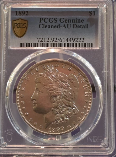 1892 P Morgan Silver Dollar PCGS Gold Shield Genuine AU+++ Details Cleaned