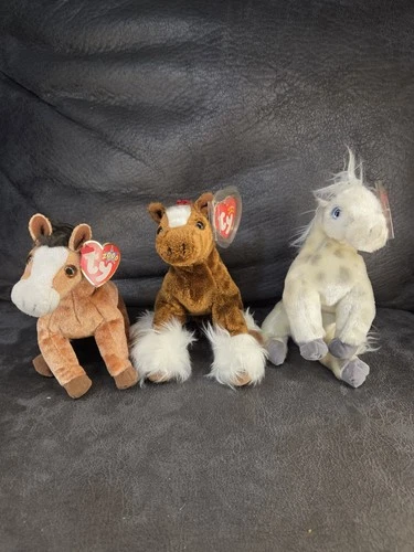 Ty Beanie Baby Horse Lot of 3 - Oats, Hoofer, & Lightning - With Tags - Vintage