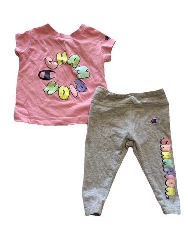 Champion Brand Baby Girl 6/9 Month Pink/Grey Pants Outfit - Picture 1 of 4
