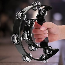 Double Row Jingles Handbell Tambourine Percussion Musical Instrument Black