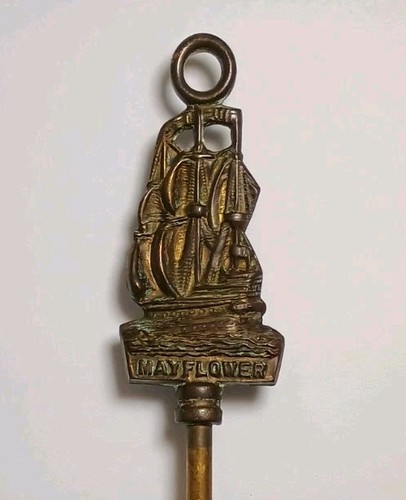 Vintage Brass Ship Mayflower Hearth Fireplace Retractable Brush For Fireplace - Picture 7 of 7