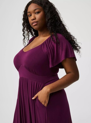 Torrid Tiered Maxi Dress Flutter Sleeve Purple NWT New 4X - Picture 8 of 9