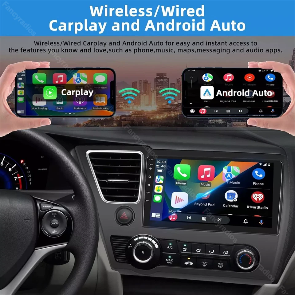 Radio de coche 9" CarPlay para Honda Civic 2013-2017 Android 15 GPS estéreo Wifi 4+64 GB Foto 4 de 4
