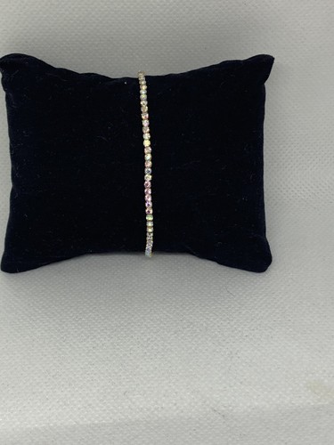 Iridescent Light Aurora Borealis Gold Rhinestone Single Row Tennis Bracelet NWT