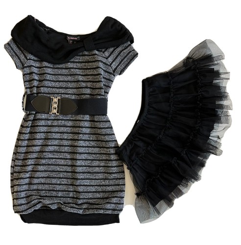 Girls Belted Dress black 2-Piece Skirt&Blouse Green My Michelle six7 Tutu Medium - Picture 6 of 7