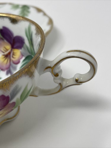 Vintage Lefton China Pansies Cup & Saucer Hand Painted Japan Signed On Bottom - Picture 5 of 7