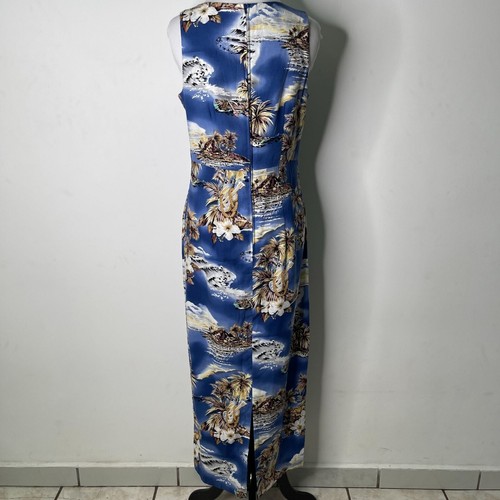Hilo Hattie Women's Blue Hawaiian Palm Trees Print Scoop Neck Maxi Dress Size 6 - Picture 6 of 8