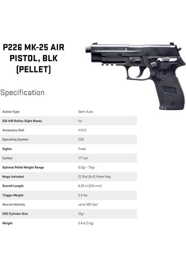 SIG SAUER P226 MK-25 CO2-Powered .177 Cal Semi-Auto Black Airgun Pellet Pistol - Picture 8 of 24