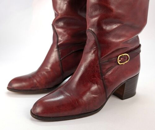 Bally Vintage - Donna 5,5 - Stivali in pelle marrone bordeaux alti al ginocchio - Foto 4 di 11