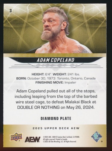 ADAM COPELAND #3 2025 Upper Deck AEW Wrestling DIAMOND PLATE COPE EDGE - Picture 2 of 2