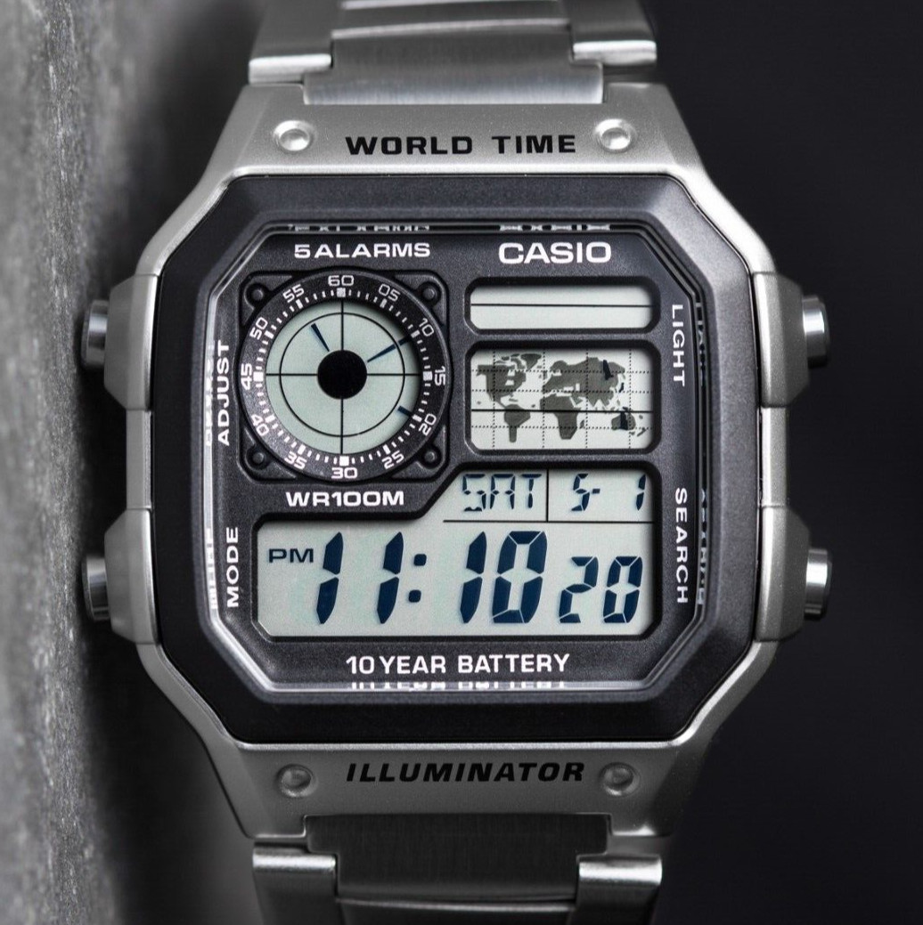 Casio Royale World Time Stainless Steel Men's Digital Watch AE-1200WHD-1AVEF UK
