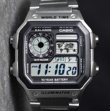 Casio Royale World Time Stainless Steel Men's Digital Watch AE-1200WHD-1AVEF UK