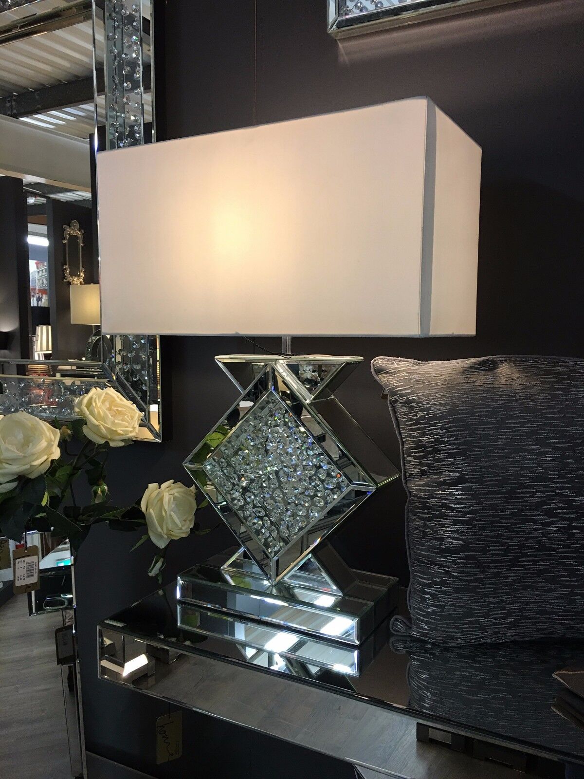 Crushed Glass Mirror MILANO Pillar Lamp Crushed Glass Mirror MILANO Pillar Lamp