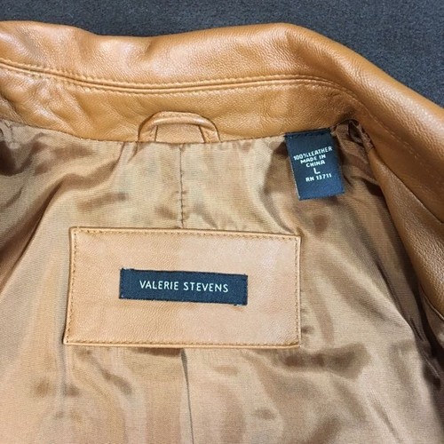 Valerie Stevens Blazer Jacket Women's Large Dark Orange 100% Leather Notch Lapel - Picture 8 of 9