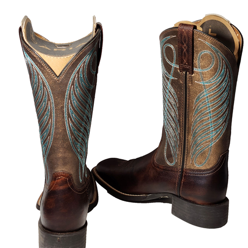 Botas occidentales Ariat para mujer 6B punta cuadrada redondeada 10016317 cuero marrón bronce - Imagen 18 de 23