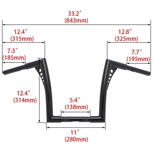12'' Rise 1-1/4'' Handlebar for Harley Softail FXST Sportster XL 883 1200 Black - Picture 9 of 9