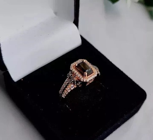 2Ct Emerald Cut Brown Simulated Diamond Wedding Ring 14K Rose Gold Plated - Picture 3 of 5