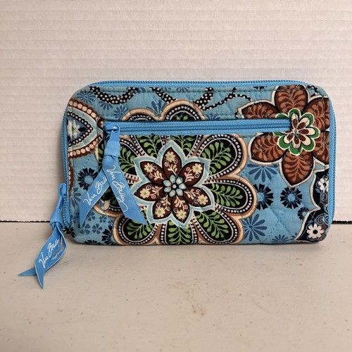 Vera Bradley Bali Blue Zip Around Wallet Organizer Floral 100% Cotton 8" x 5" - Picture 10 of 19