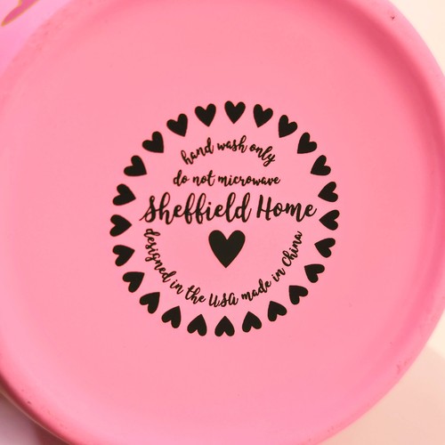 Large Coffee Mug Gold Trim Bows & Hearts On Pink Field. Sheffield Home Design. - Picture 7 of 7