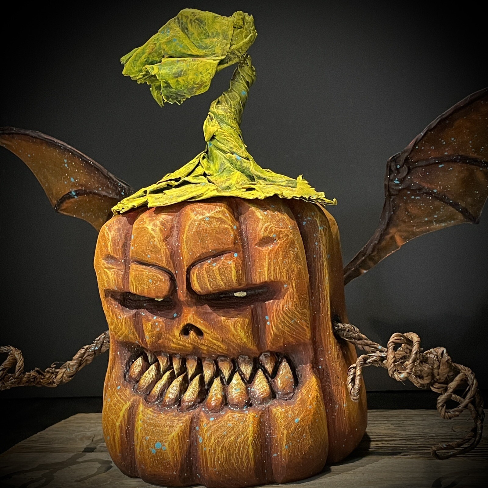 Wood Carving Folk Art Whimsical Pumpkin Halloween Decor - Picture 8 of 10