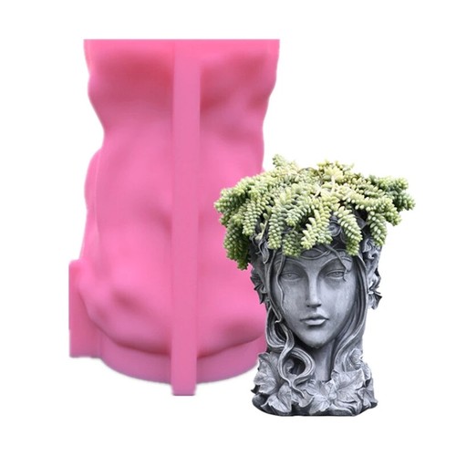 Silicone Mold Concrete Pot Cement Girl Face Flowerpot Planter Mould Plaster - Picture 17 of 24