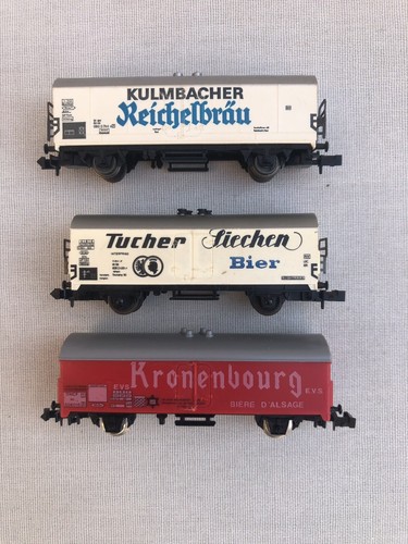 3 x Fleischmann 2467R Lima 471 & Minitrix 3257 N Gauge Beer Vans GC Boxed - 第 3/12 張圖片