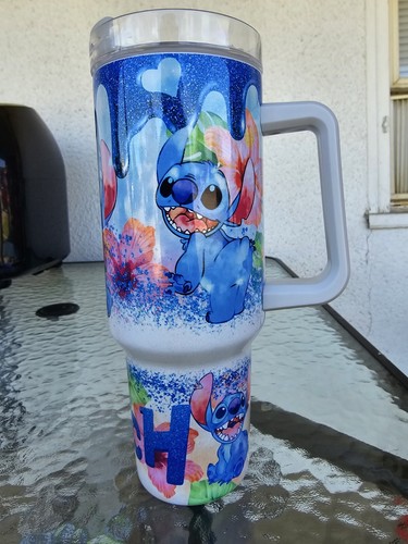 40 oz Stitch Tumbler With Handle Stainless Steel GLITTER TUMBLER See Video!!! - Picture 10 of 11