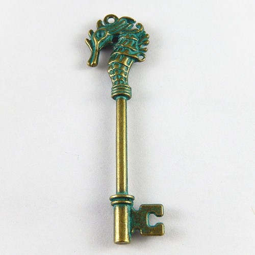 5pcs Green Bronze Seahorse Head Key Alloy Pendants Charms Jewelry Making 52161 - Bild 4 von 6