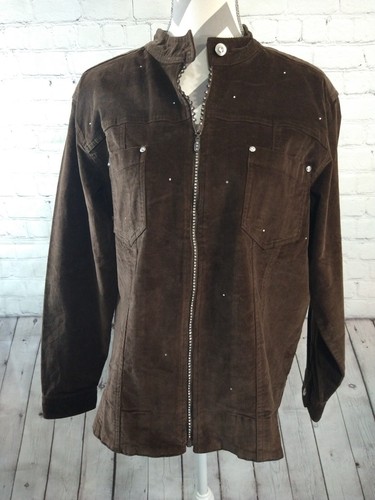 NWT women's QUAKER FACTORY brown corduroy jacket with bling zipper - SIZE LARGE - Picture 5 of 15