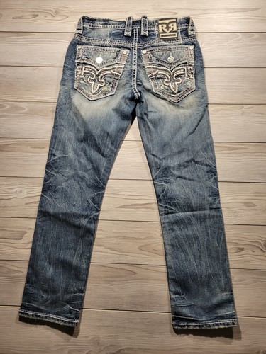 220 $ Rock Revival Herrenjeans "Bisque" weiß Ledereinsätze gerade 30 x 28,5 - Bild 3 von 16