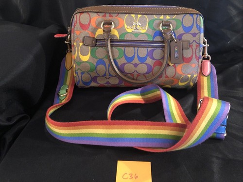 Bolso Cartera Coach Rowan Cartera de Lona - ¡Firma Arco Iris Multicolor! ¡EXCELENTE!
