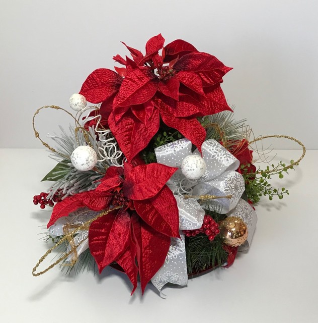 Christmas Table Lighted Decoration Xmas Fiber Poinsettia