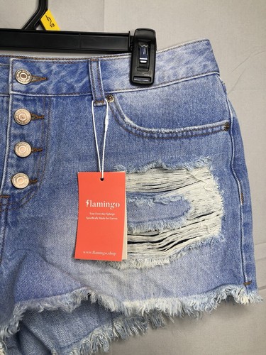 Flamingo Women's Size L LARGE Cut-off Shorts Light Blue Distressed Denim NWT - Picture 4 of 16