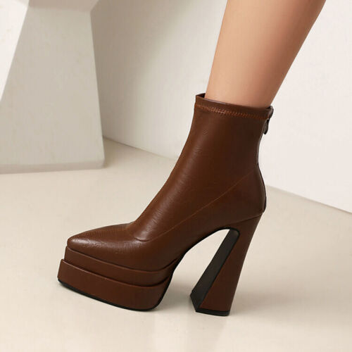Punk Damen Stiefeletten Stiefel Blockabsatz Plateau Reißverschluss Pumps Schuhe - Bild 19 von 23