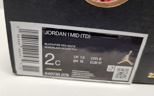 Nike Air Jordan 1 Mid Fire Red TD Toddler 2c NEW 640735-079 No Box Lid - Picture 7 of 7