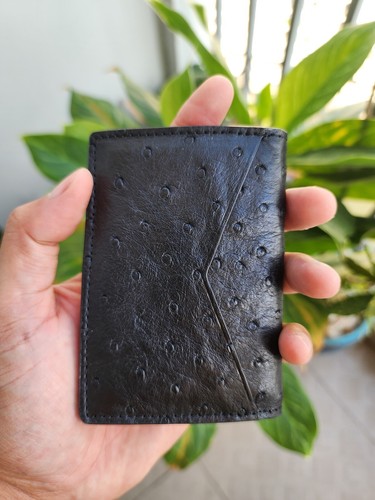 Black/Red Doubeside Genuine ostrich Body Leather Skin Men's Card Holder,Wallet - Picture 2 of 15