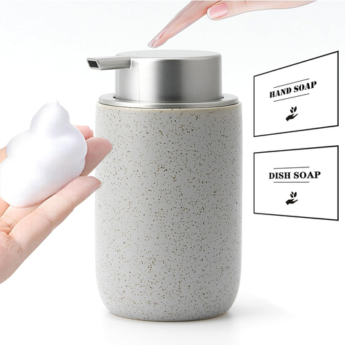 Gray Foaming Soap Dispenser Ceramic Foam Dispenser with Silver Plastic Soap Pump
