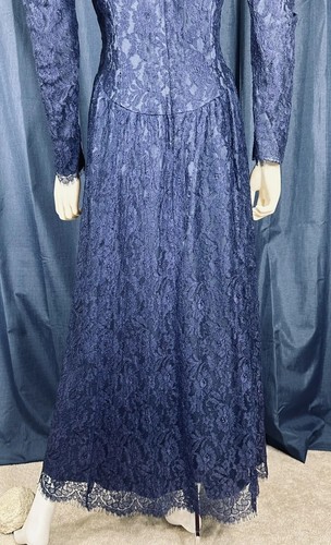 Vtg Modest Cottage Jessica McClintock Dress 12 Blue Yoke Lace Gunne Sax - Picture 5 of 24
