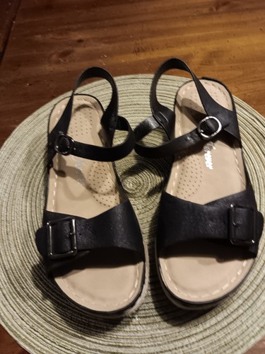 Forever Women's Wedge Adjustable Ankle Strap Heel Sandals Black Sz 7 - Picture 8 of 9